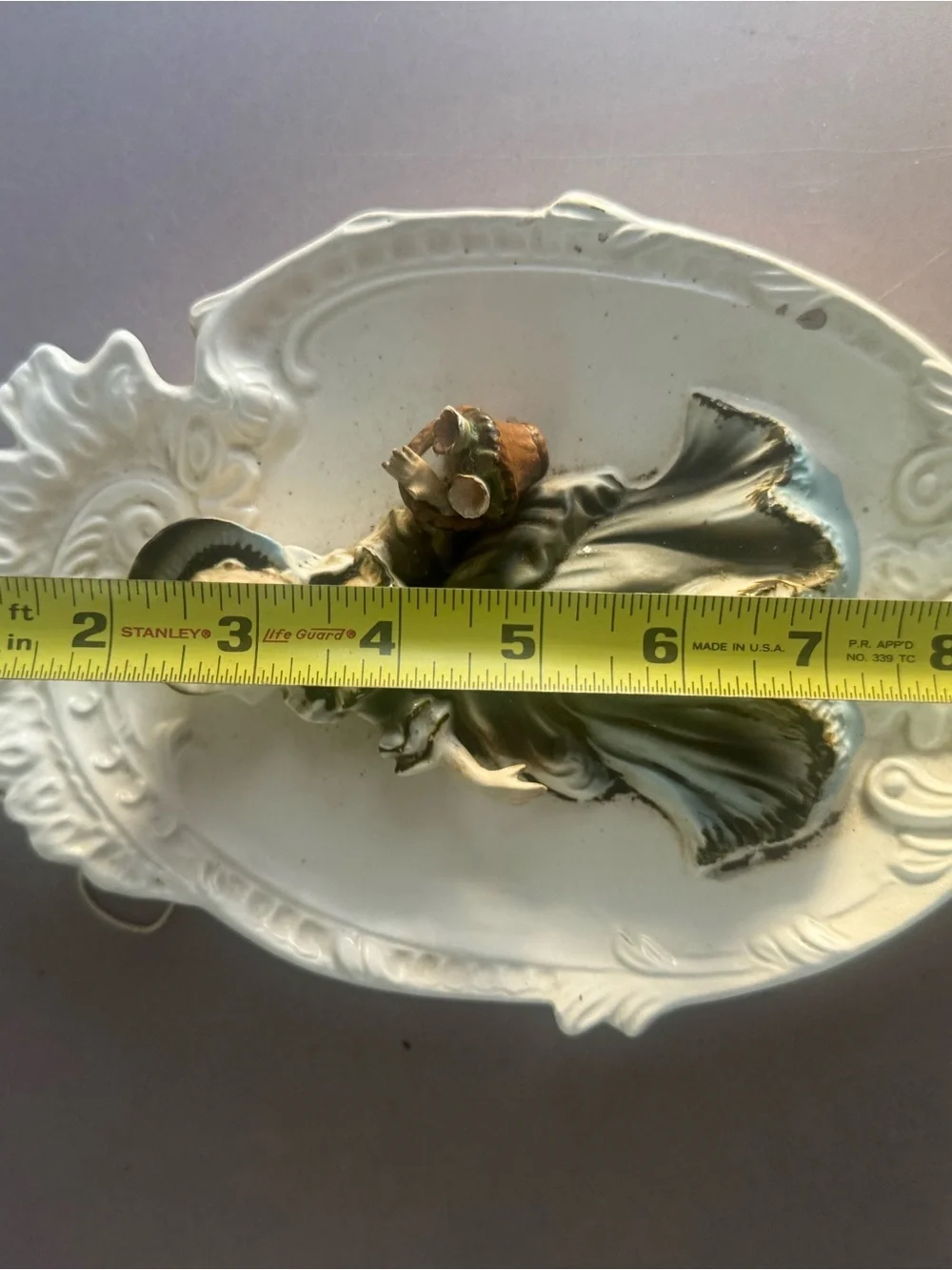 Vintage 3D Porcelain Wall Plaque with Lady Figurine - Black & White